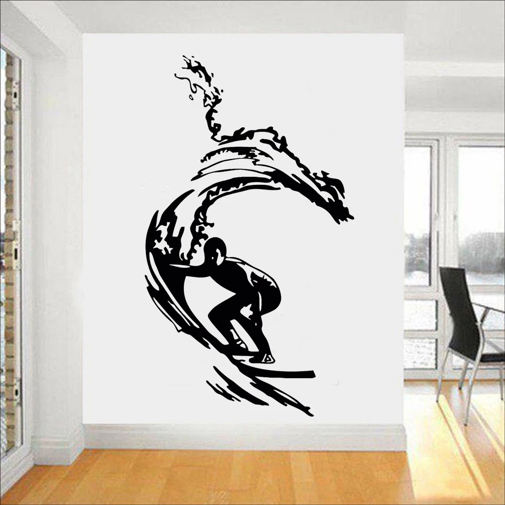 Surfing Wall Sticker Man Cave Decor Extreme Water Sports Ocean Beach Wave Vinyl Decal Boys Kids Bedroom Playing Room Murals Z763