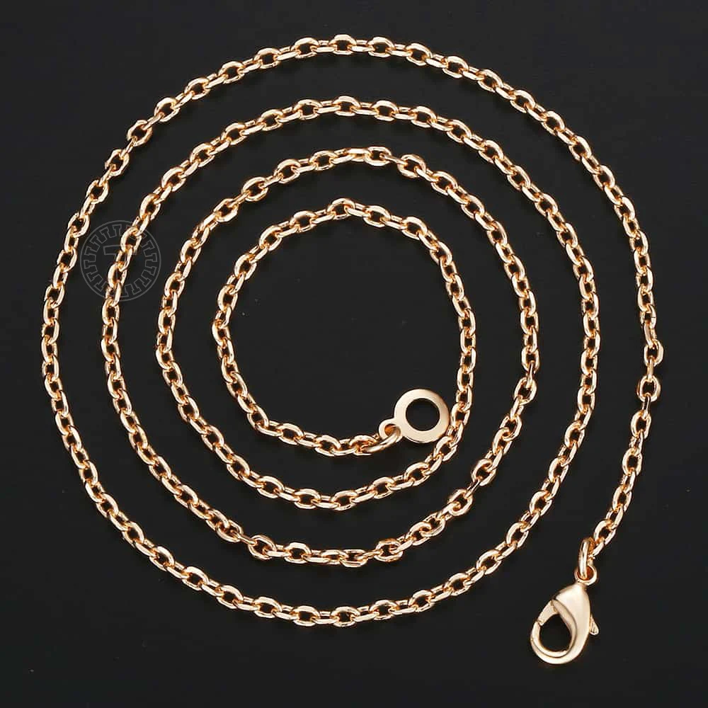 Womens 585 Rose Gold Color Necklace Thin Snail Link Paperclip Chain Necklaces For Women Elegant Fashion Jewelry Gifts 2.5mm CN15