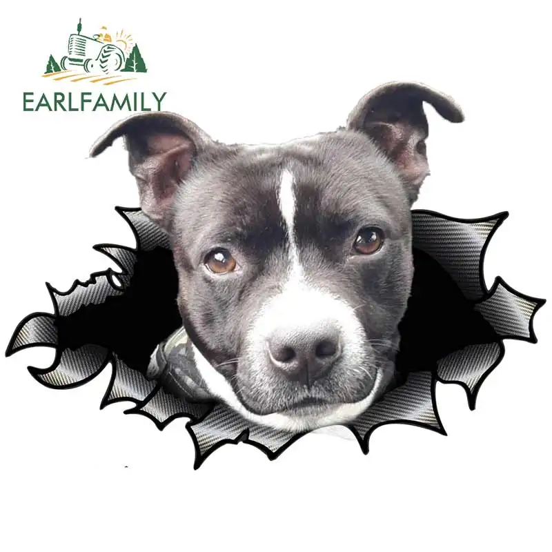 EARLFAMILY 13cm x 9.4cm American Staffordshire Terrier Car Sticker Torn Metal Decal JDM Car Trunk Decor 3D Motorcycle Graphic