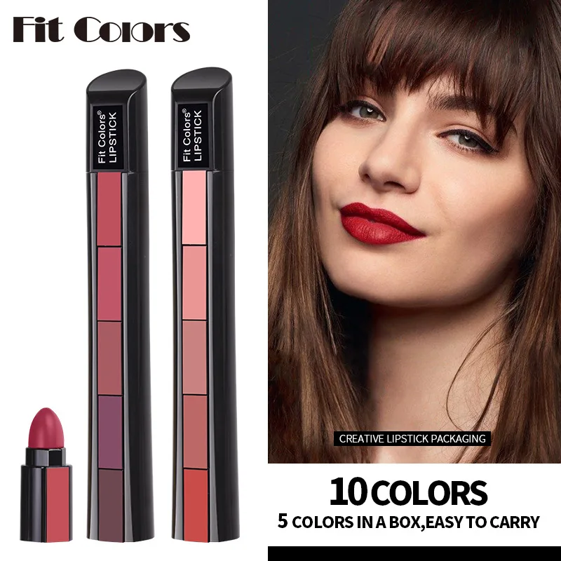 Lip Tint Pigment 5 In 1 Matte Lipstick 5 Colors Lipstick Set Lips Makeup Lip Gloss Waterproof Cosmetics Soft Mist Non-stick Cup