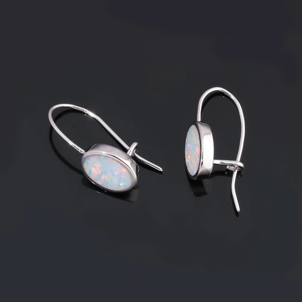 CiNily White Fire Opal Drop Earrings With Stone Silver Plated Oval Dangle Earrings Simple Fashion Jewelry Best Gifts Woman Girl