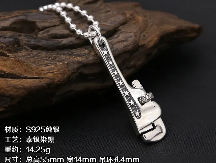 S925 American tool wrench retro Silver Pendant pendant for men and women