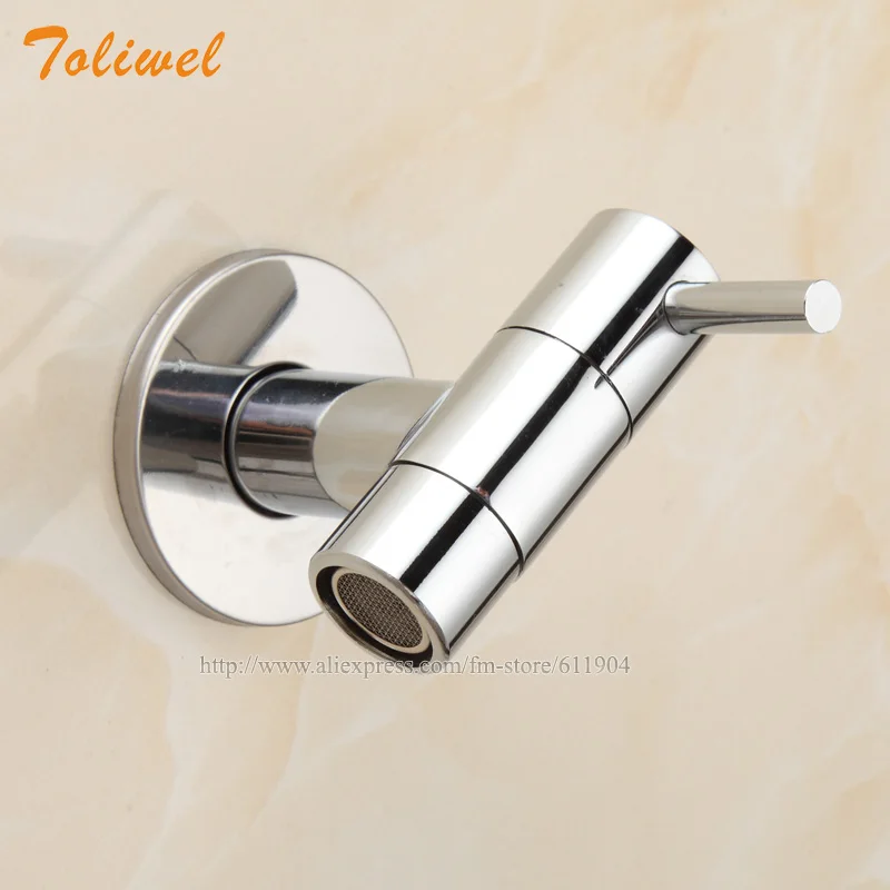 Brass Chrome Bathroom Faucet Kitchen Wall Mount Sink Basin Faucets Cold Water Tap Spigot Bibcocks