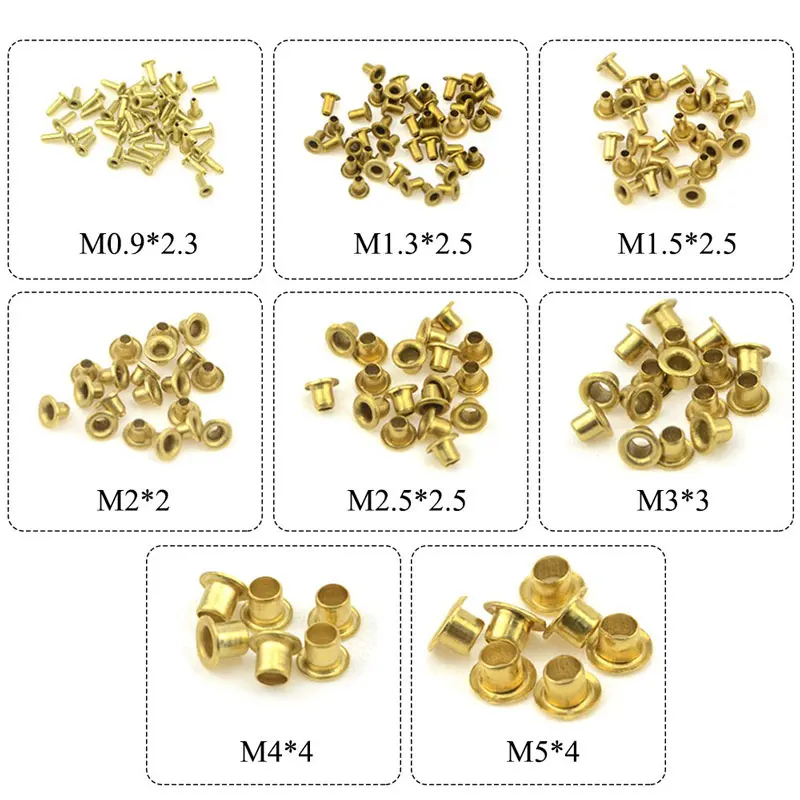 Copper Rivets Assortment kit 650Pcs/set M0.9-M5 Tubular Rivets Double-sided Circuit Board PCB Nails Copper Hollow Rivet Nuts Kit