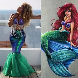 summer women dress the Cute mermaid tail princess sequin dress cosplay costume for girl fancy green dress