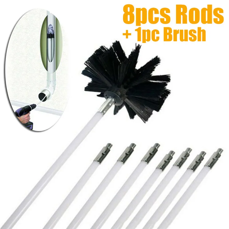 Flexible 8pcs Rods With 1pc Brush Head Chimney Cleaner Sweep Fireplaces Inner Wall Cleaning Brush Cleaner Chimneys Accessories