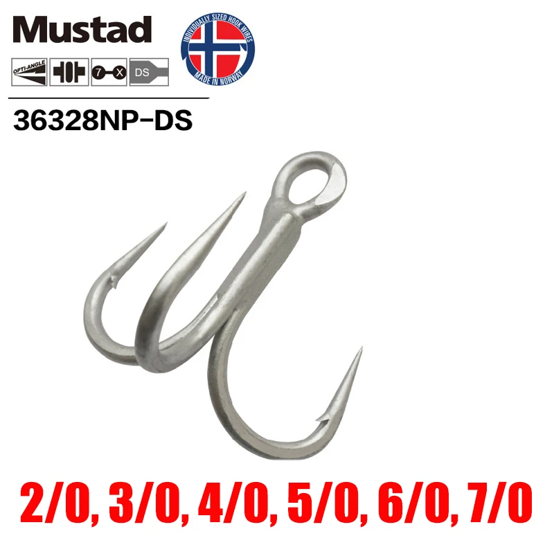 

Mustad норвежский оригинальный рыболовный крючок высшего качества тройной крючок из высокоуглеродистой стали с бородкой, 2/0 -7/0 # ,36328NP-DS