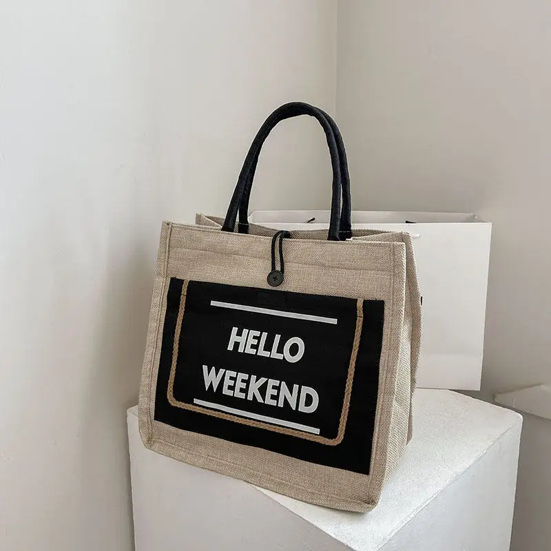 Women Bag Flax Casual Tote Bag New Fashion Letter High-Capacity Shoulder Bags Handbafg 