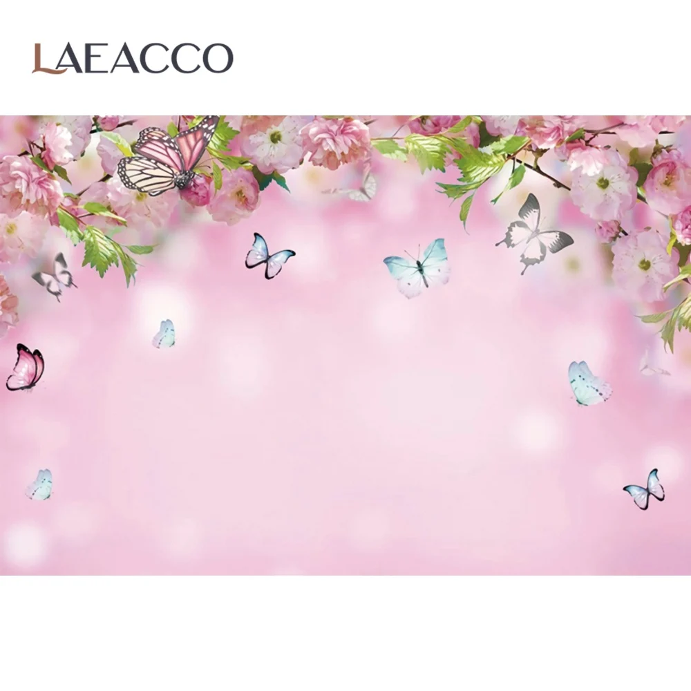 Laeacco Pink Spring Cherry Sakura Flowers Polka Dots Baby Newborn Love Portrait  Photo Backdrops Photo Backgrounds Photo Studio