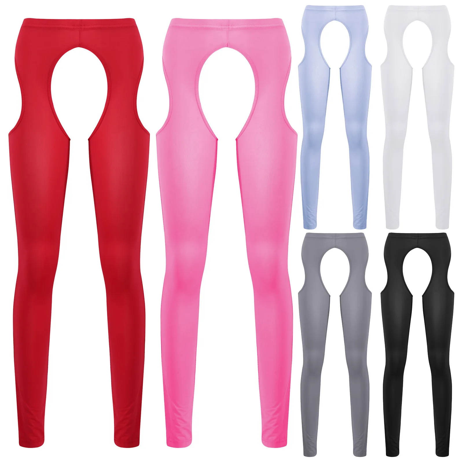 Nữ Crotchless Quần Legging Đùi Vớ Cổ Cao Ice Silk Cao Cấp Thun Treo Áo Quần Khoét Hở Chân Quần Dài