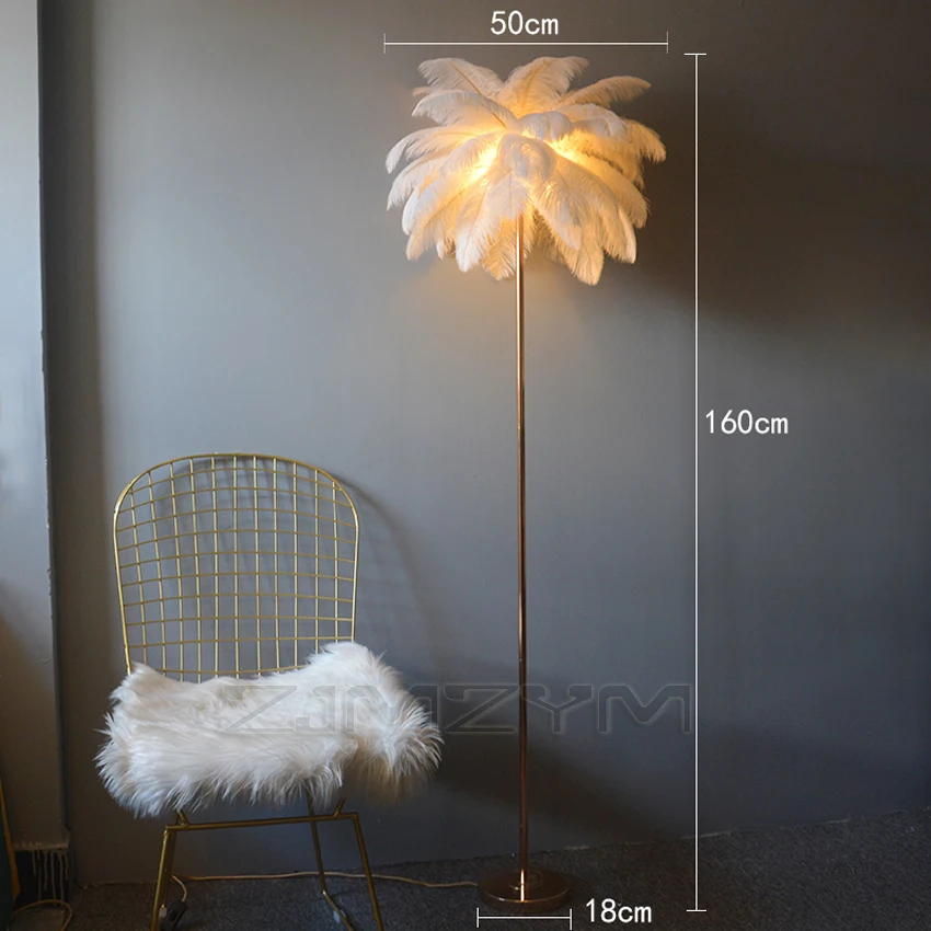 Imagem -02 - Nordic Luxo Avestruz Pena Led Lâmpada de Assoalho Cobre Decoração para Casa Arte Deco Lâmpadas Assoalho para Sala Estar em pé Luz