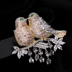 2021 New Pink Zircon Fashion Lovely Birds Brooches For Women Jewelry Gorgeous Crystal Costume Lapel Pins Animal Bird Brooch Pin