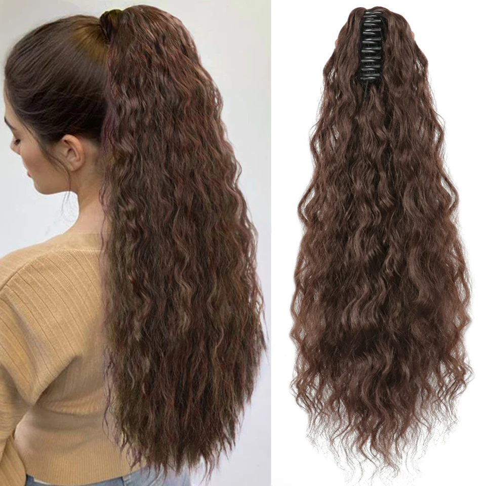 Longo encaracolado syntheitc rabo de cavalo grande garra grampo no rabo de cavalo cabelo de alta temperatura fibra pônei cauda extensões de cabelo