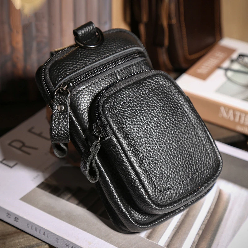 Vintage Crazy Horse Leather Fanny Waist Pack Men Genuine Leather Travel Belt Waist Bags Male Small Phone Pouch Loop Hip Bum Bag