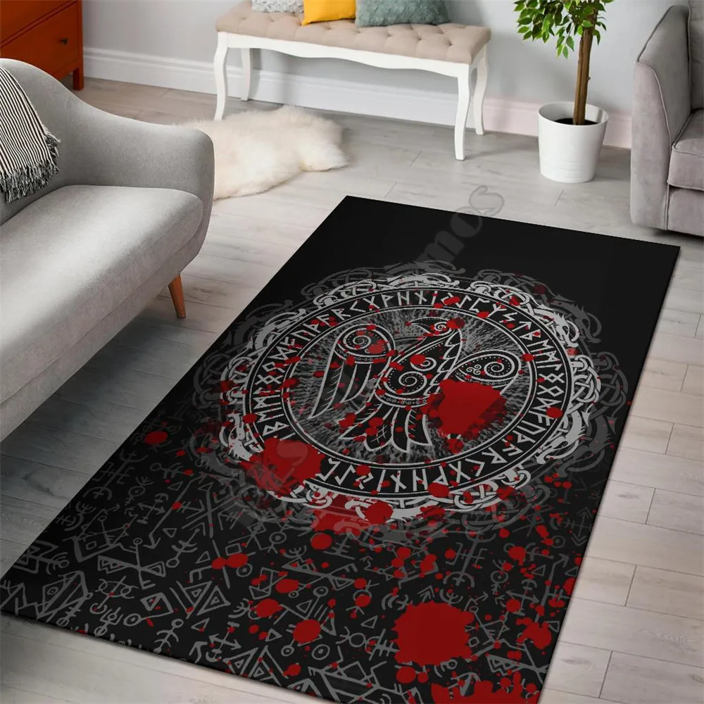 Viking Style Area Rug - Raven Celtic Tattoo Blood 3D Printed Rugs Mat Rugs Anti-slip Large Rug Carpet Home Decoration