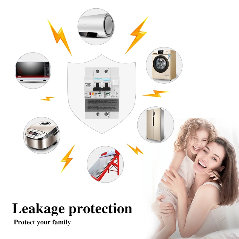 eWelink 2P wifi energy monitoring RCBO circuit breaker overload short current leakage protection with Alexa and google home