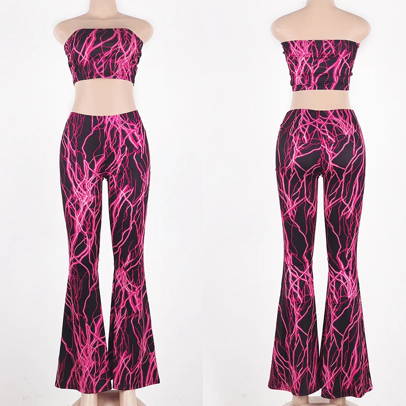 قطعتين مجموعة المرأة مثير المحاصيل الأعلى حمالة مضيئة السراويل واسعة الساق ملهى ليلي مهرجان ملابس 2 قطعة مجموعة كلوبوير الصيف #5