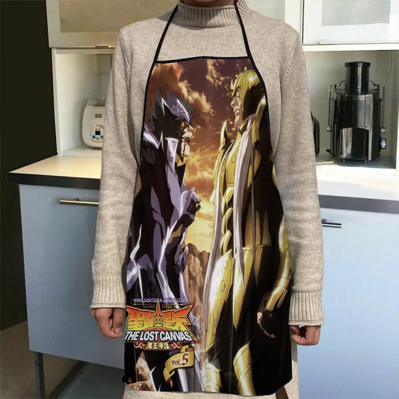 Custom Saint Seiya Kitchen Apron Dinner Party Cooking Apron Adult Baking Accessories Waterproof Fabric Printed Cleaning Tools