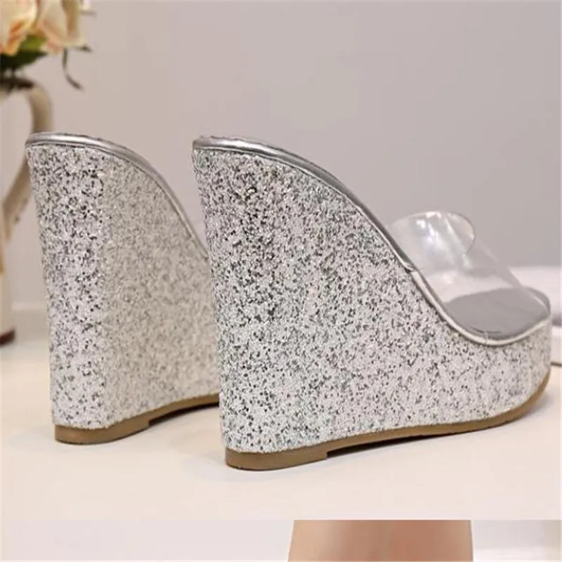 Sequins High-Heeled Sandals Wedge Waterproof Slippers Summer Women Shoes Platform Sandalias Mujer