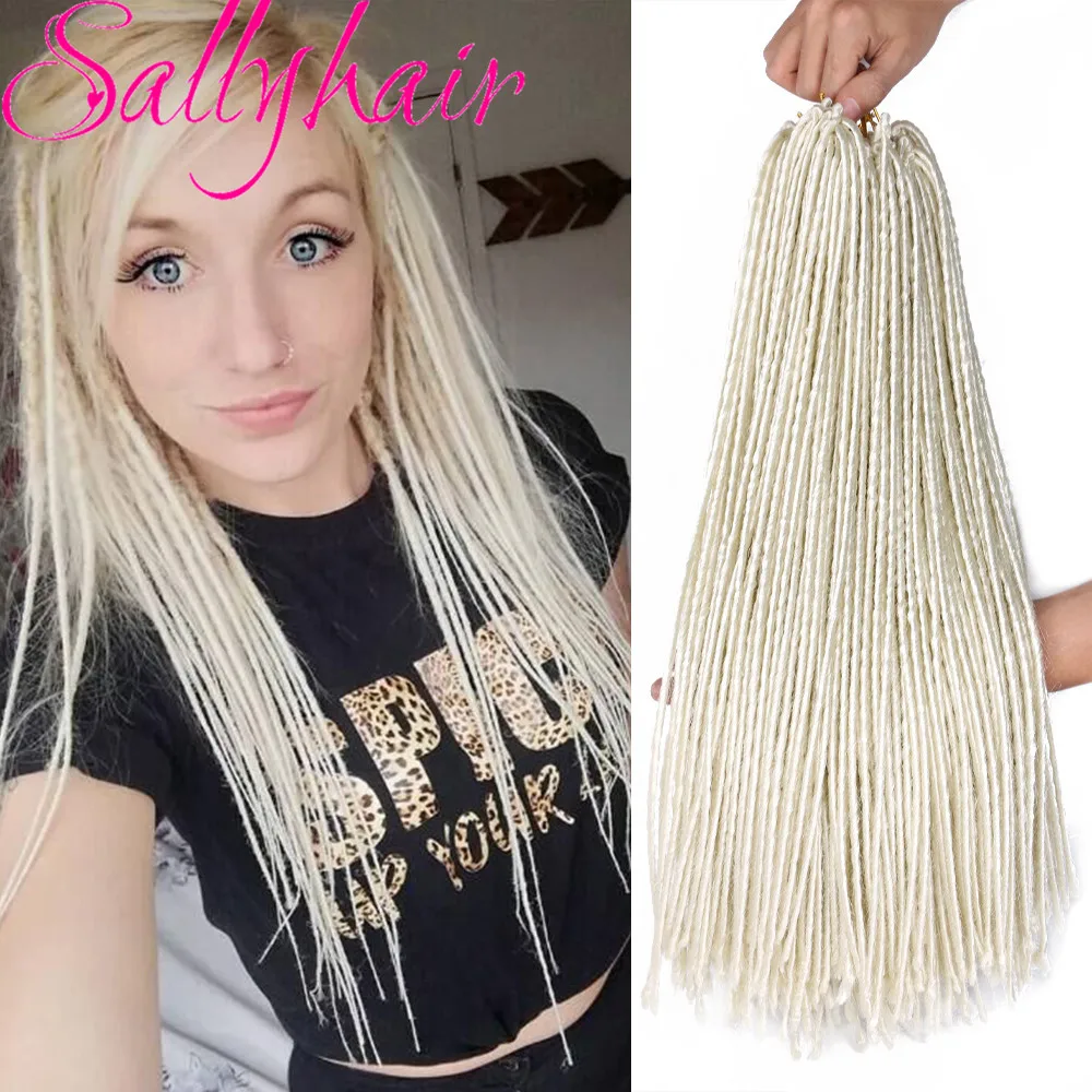 Sallyhair 1 paczka 12 nici dredy 20 cali włosy syntetyczne do warkoczy rozszerzenia szydełkowe warkocze włosy białe blond kolor czarny