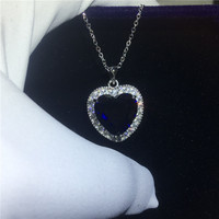 Really 925 Sterling Silver Necklace Big 6ct Heart of the ocean Blue Sapphire Wedding Pendant Necklace for Women Jewelry gift