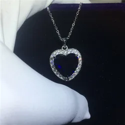Really 925 Sterling Silver Necklace Big 6ct Heart of the ocean Blue Sapphire Wedding Pendant Necklace for Women Jewelry gift
