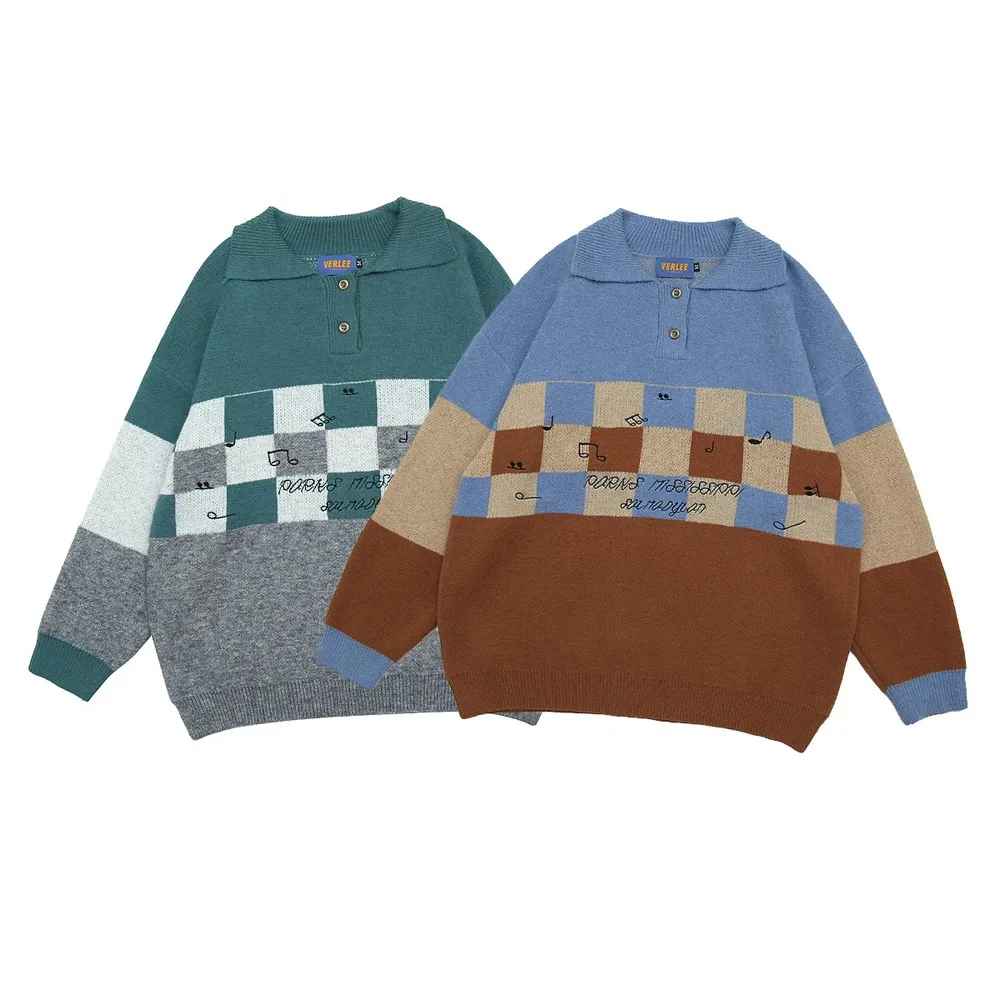 

Korean Vintage Designer Oversized Argyle Woman Sweaters Fall New Women Clothing Sweater Pullover Femme Chandails Patchwork