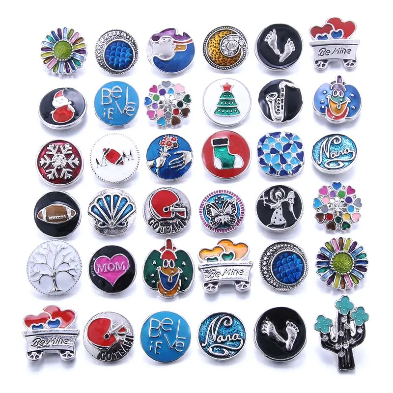 10pcs/lot Wholesale 18mm Snap Jewelry Resin Metal Rhinestone Flower 18mm Snap Buttons Fit Snap Button Bracelet Charms Jewelry