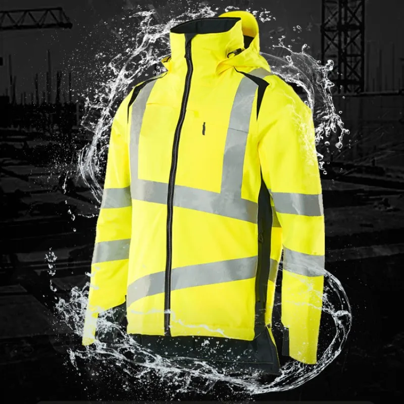 Winter Thick Reflective Hi Vis Jacket Cotton Padded Jacket Hooded Jacket Motorcycle Safety Work Jacket Wind Water-proof Coats4xl