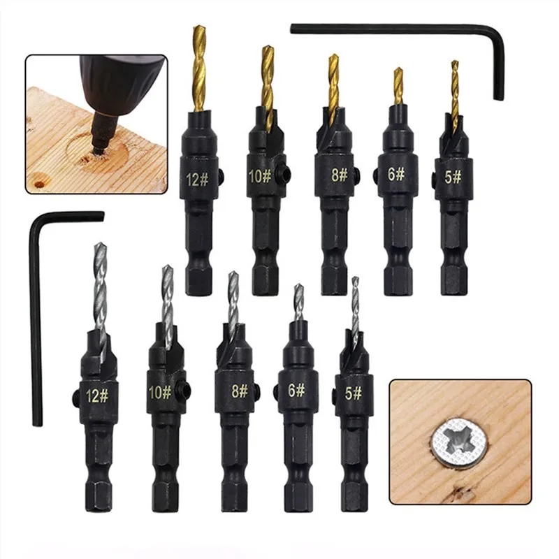 5Pcs Twist Drill 6.35MM Hexagon Handle High Speed Steel Chamfer Drill Woodworking Power Tools 2MM 2.3MM 2.8MM 3MM 3.5MM