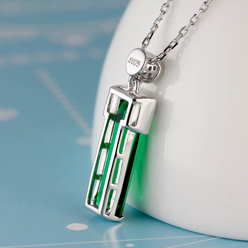 HOYON Silver Color 925 Emerald Pendant Necklace For Women Wedding Jewelry Green Gemstone Bizuteria Jade Bijoux free shipping