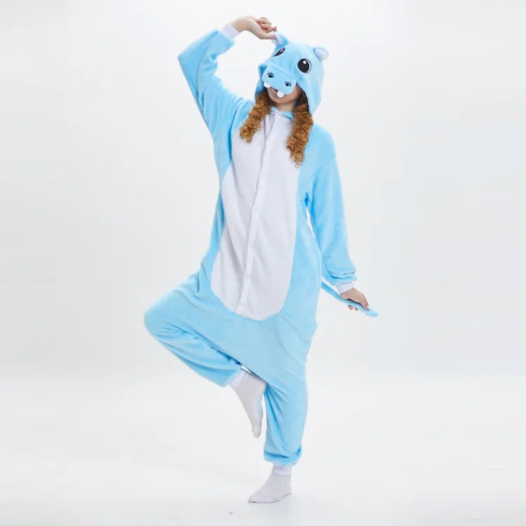 Inverno flanella ippopotamo tutine animale Kigurumi Cartoon Hippopotamus pigiama donna uomo vestiti Costume Cosplay