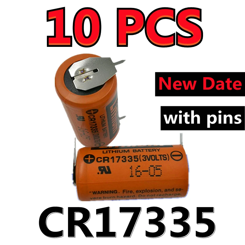 10PCS Battery CR17335 PLC Industrial Lithium Batteries 3V CR17335(3VOLTS) With Soldering Feet Pins