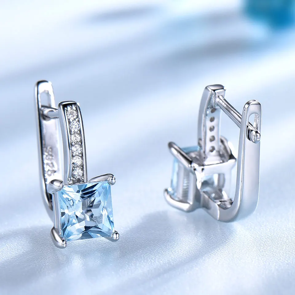 UMCHO Sky Blue Topaz Gemstone Clip Earrings for Women Solid 925 Sterling Silver Trendy Romantic Fashionable Jewelry Gift Wedding