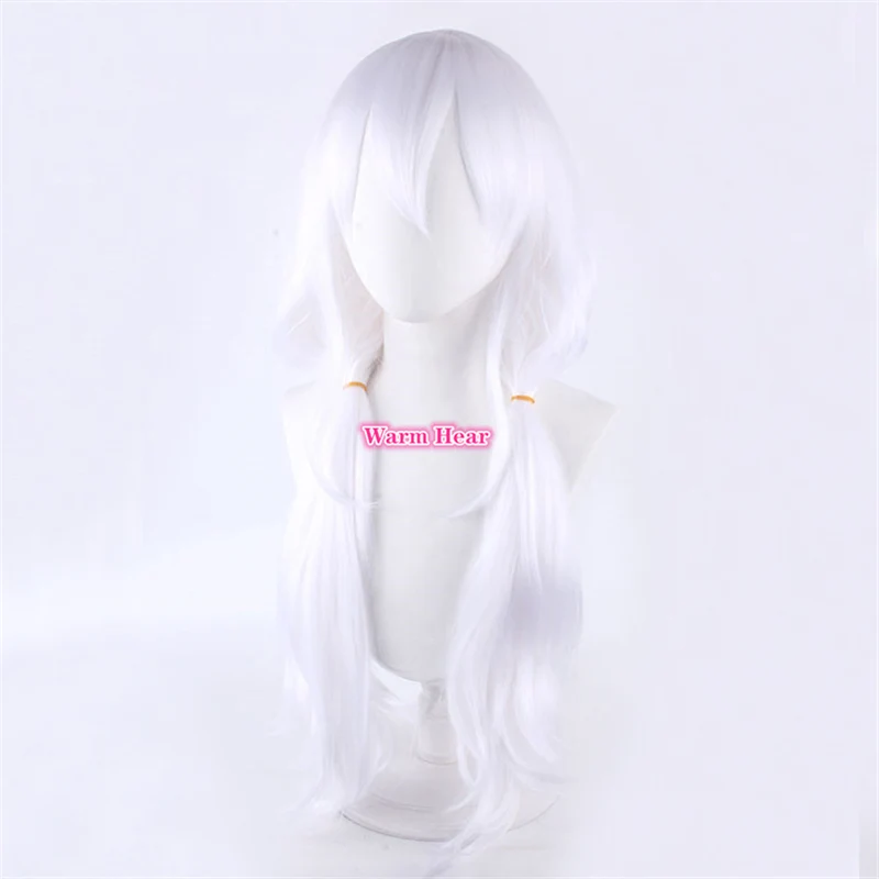 Danganronpa V3 Angie Yonaga Anjii Peluca de Anime Cosplay resistente al calor pelucas 70cm blanco largo ondulado pelucas de pelo sintético + una peluca cap