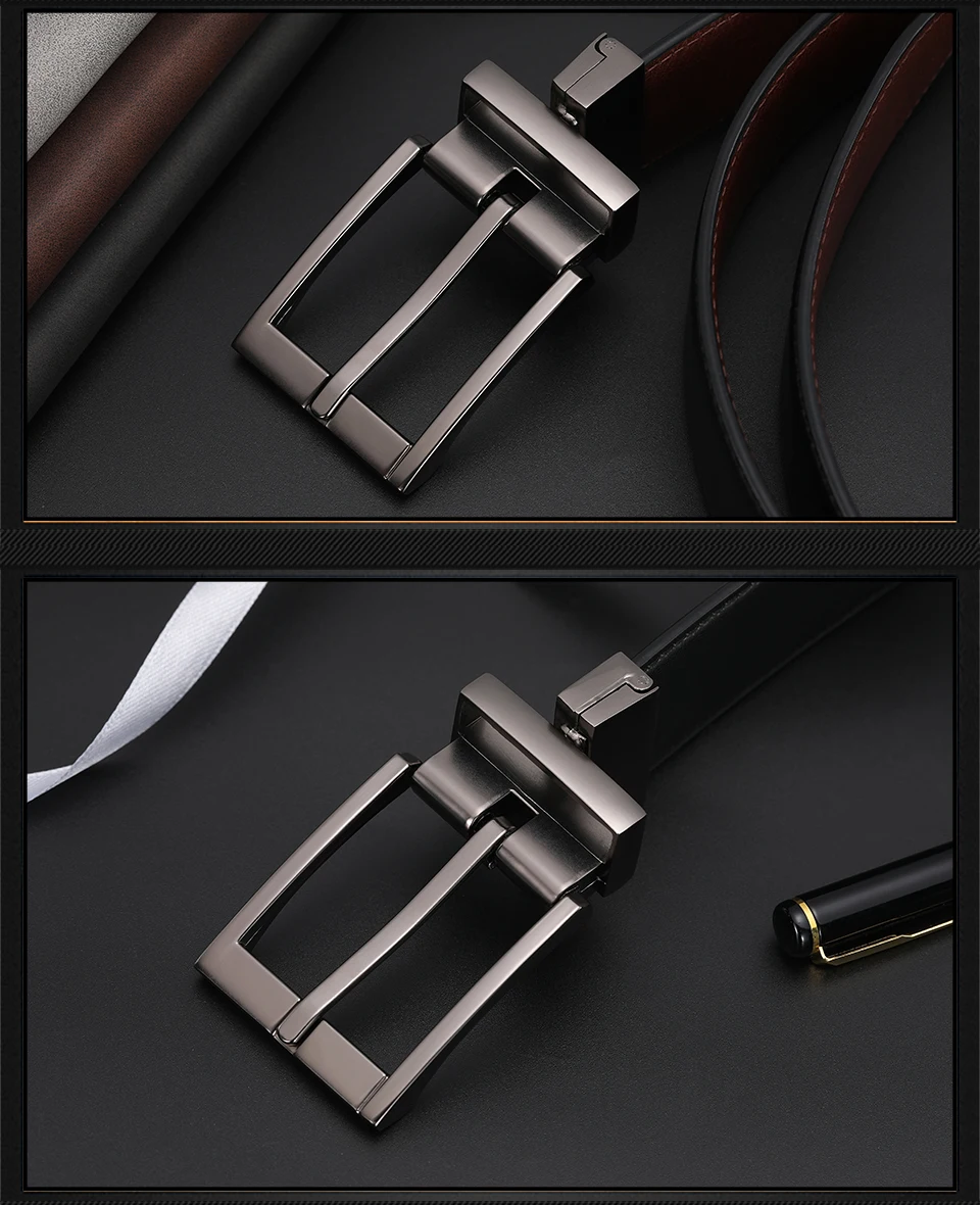 Wendegürtel aus echtem Leder für Herren, neuer Business-Kleidungsstil, braun und schwarz, wiederverwendbare Schnalle HQ110 – Detail 9