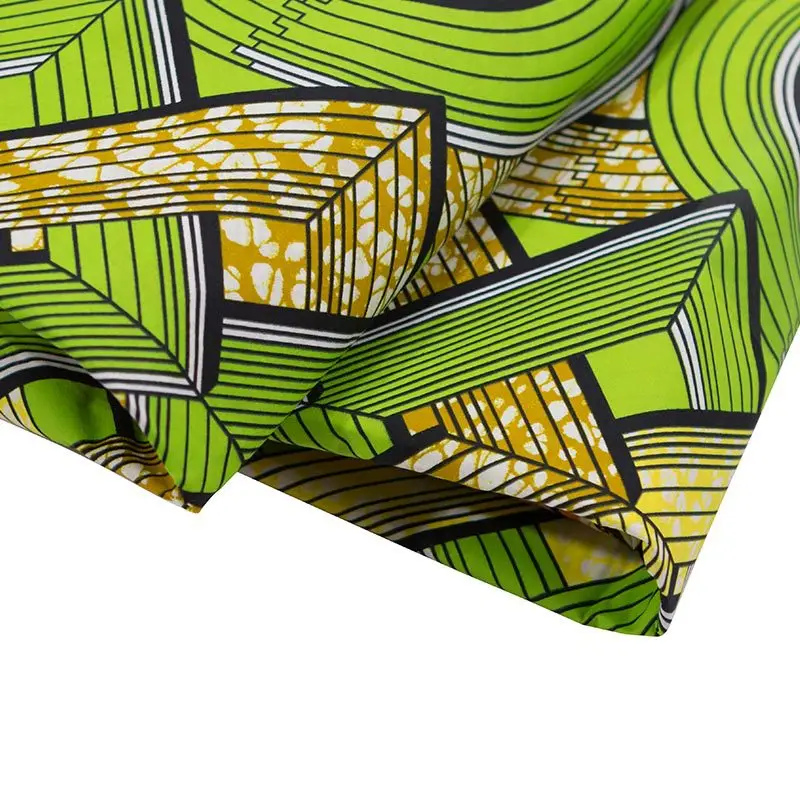 Tela de cera con estampado verde y amarillo africano, 100% algodón, 6 yardas por lote, nuevo diseño de moda