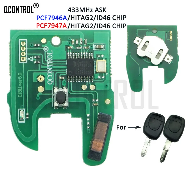 QCONTROL Car Remote Key Electronic Circuit Board for Renault Master Kangoo Clio Twingo ID46 PCF7946 PCF7947 Chip 433MHz