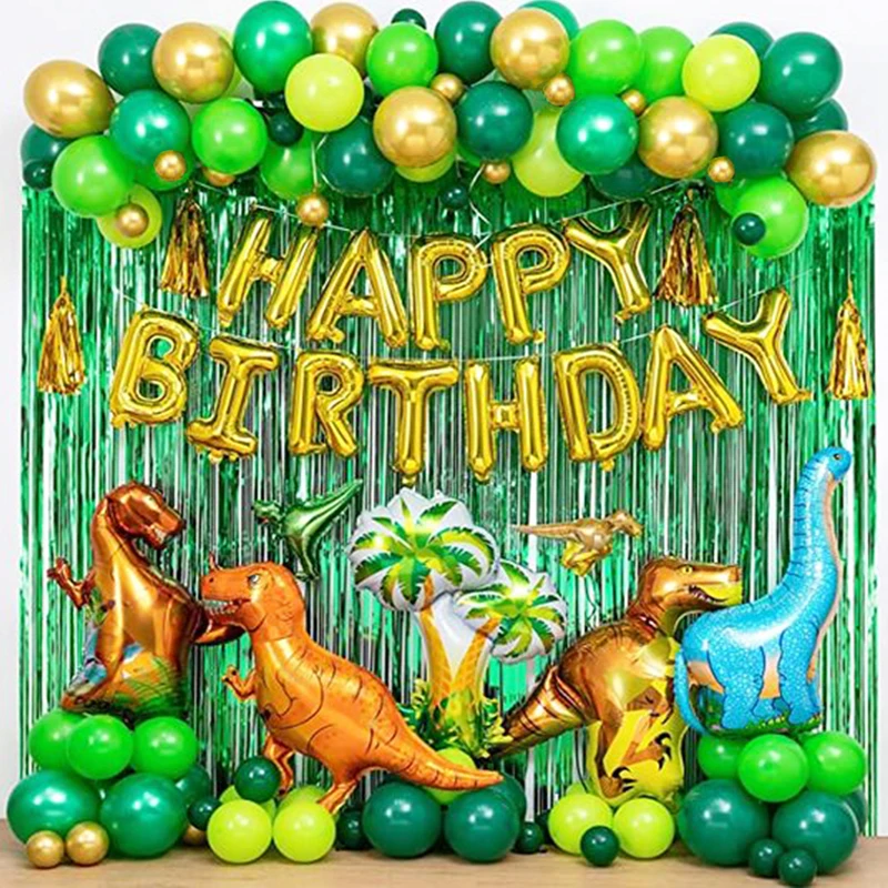 

97pcs Dinosaur Party Balloons Arch Garland Kit foil Curtains dino Themed Party Decor Kids Birthday Party Baby Shower Supplies