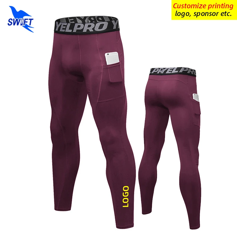 

Customized LOGO Men Compression Pants Running Tights with Pocket Elastic Fitness Gym Yoga Trousers Workout Leggings Sportswear