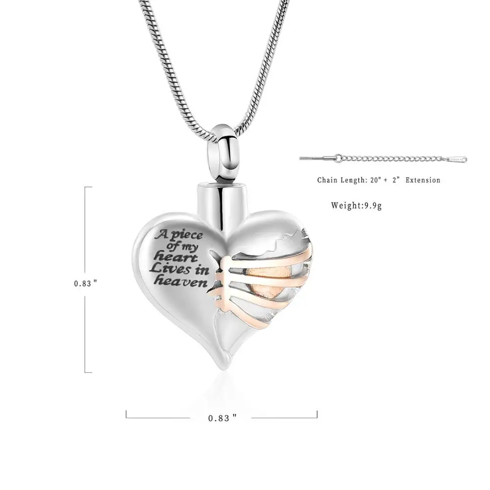 A Piece Of My Heart Lives In Heaven Stainless Steel Keepsake Necklace For Ashes Cremation Urn Jewelry Memorial Pendant Women Men