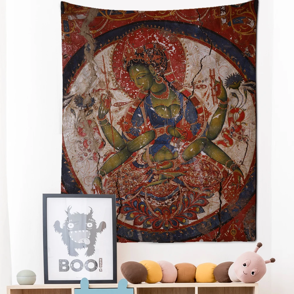 Indian Buddha Tapestry, Ancient Buddhist, Yoga Wall Hanging, Hippie, Bohemian, Living Room, Bedroom, Meditation