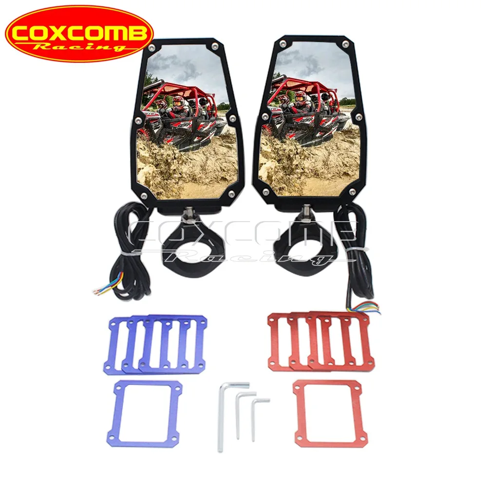 1.75 & 2 inch UTV Roll Cage Rear View Mirrors W/ LED Spot Light For Yamaha Rhino For Can Am Commander Polaris Ranger RZR Honda