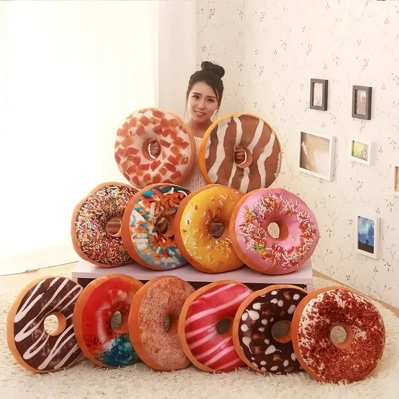 3D Cute Donuts Pillow Chocolate Donuts Plush Macaron Food Cushion Nice Bottom Cushion Nap Pillow Decorative cushion Home textile