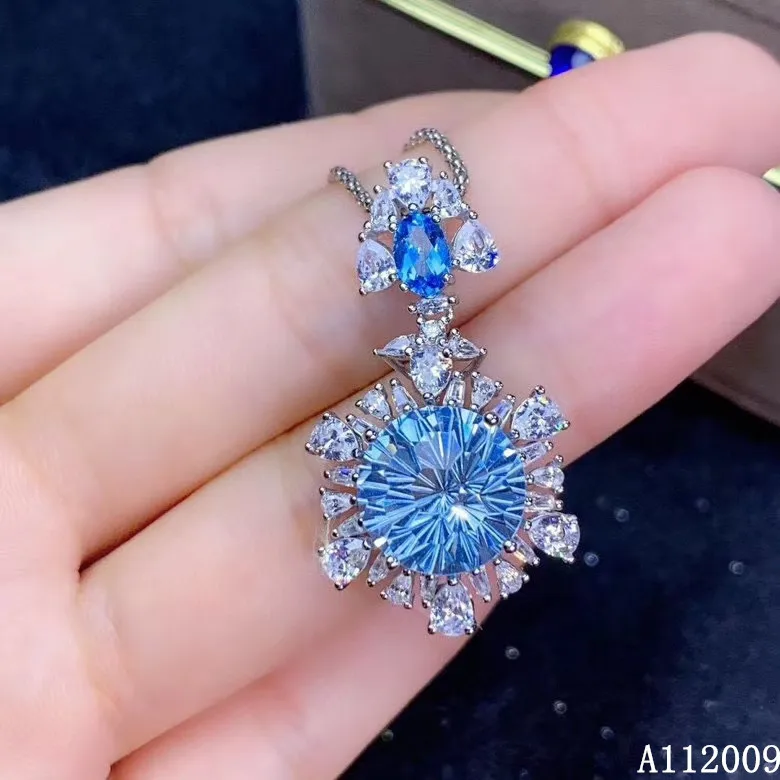 

KJJEAXCMY fine jewelry 925 pure silver inlaid natural blue topaz girl new Pendant popular Necklace support test hot selling