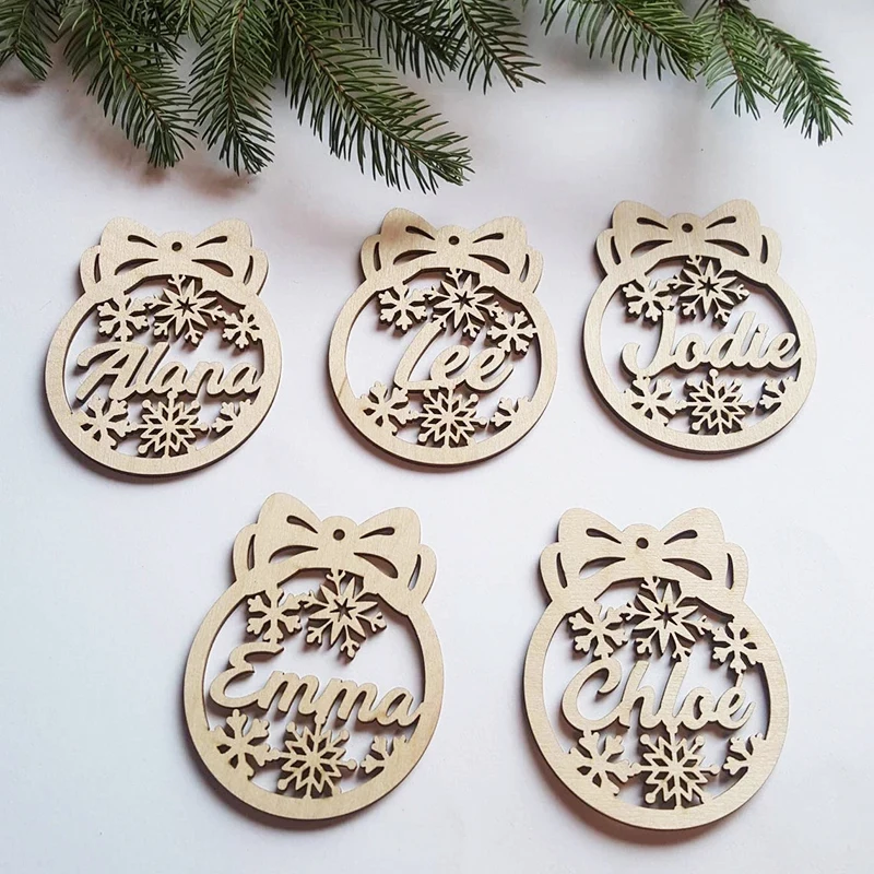 

Custom Wooden Christmas Baubles, Personalized Name Ornament, Laser Cut Wood Snowflake Decoration, Christmas Gift