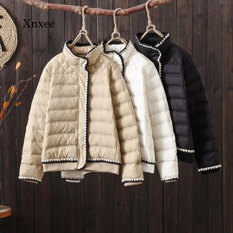 

Short Jackets Winter Fashion Duck Down Coat Women Slim Spring Ultra Light Casual Pocket Basic Parkas Patchwork Clothing Tops