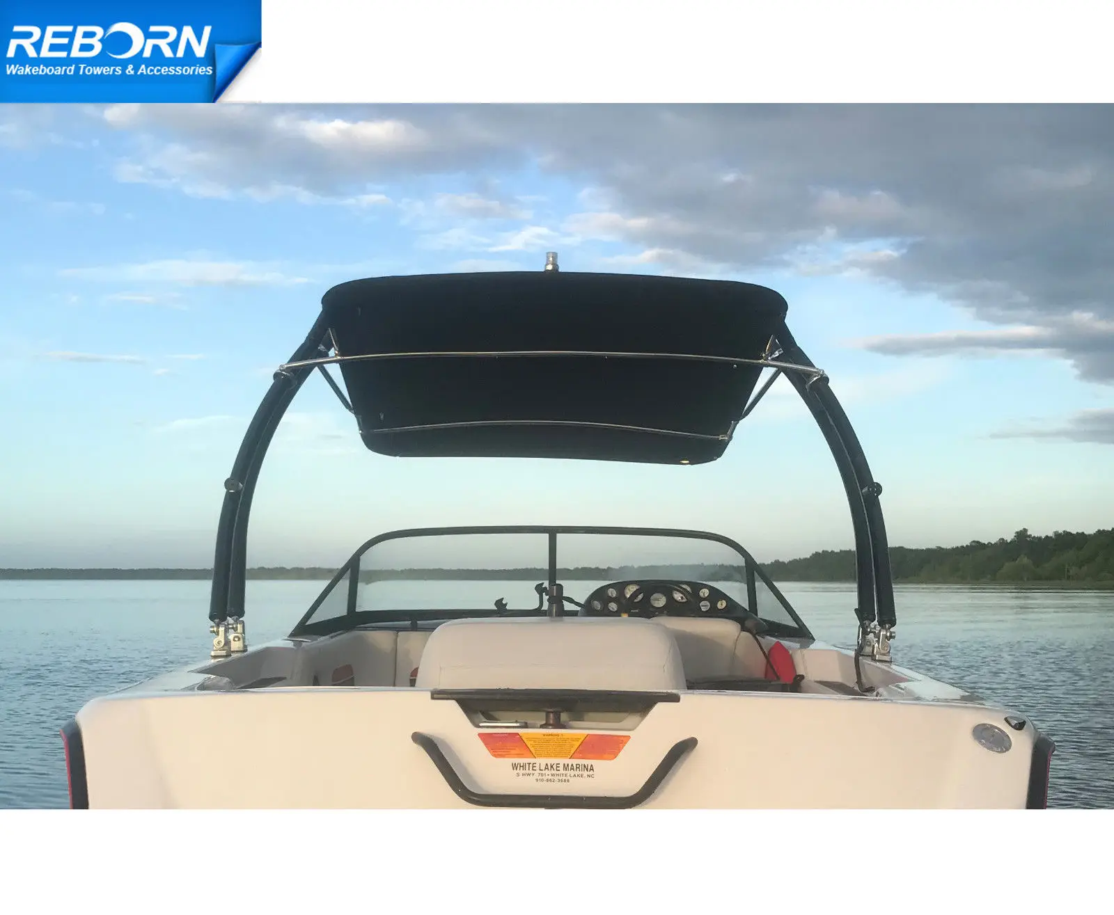 

Reborn Launch Boat Wakeboard Tower Plus Pro Tower Bimini Top, Black Canopy, PKG