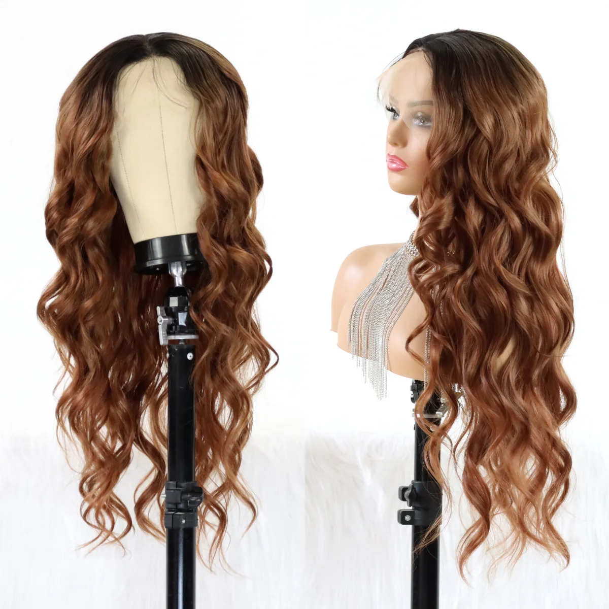 Brown 13*4 Lace Front Wigs Dark hair root With Natural Hairline Synthetic Wig Daily Use Wigs Heat Resistant Fiber for Women