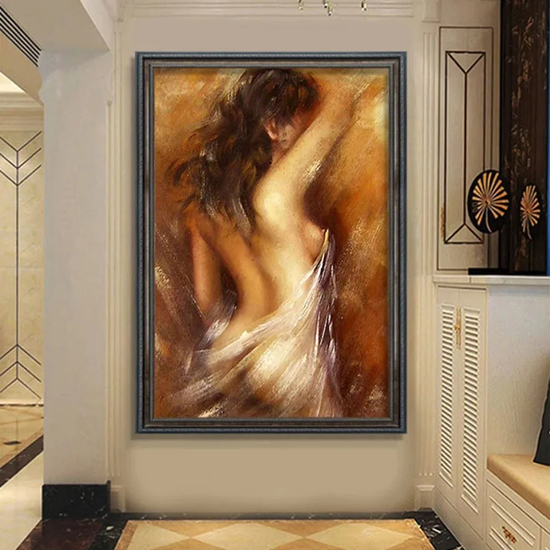 

Large Hand Painted Wall Art Sexy Woman Abstract Nude Oil Painting On Canvas Sexy Becatiful Gray Naked Large Size No Frame